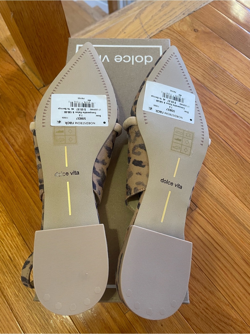 Dolce Vita Leopard Print Pointed Toe Slingback Flats - Tan/Black NWT 7.5 - Picture 3 of 4